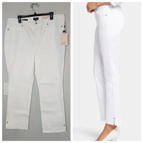 NWT NYDJ White Sheri Slim Ankle Jeans W/Riveted Side Slits Plus Size 18 Stretch - Picture 1 of 16